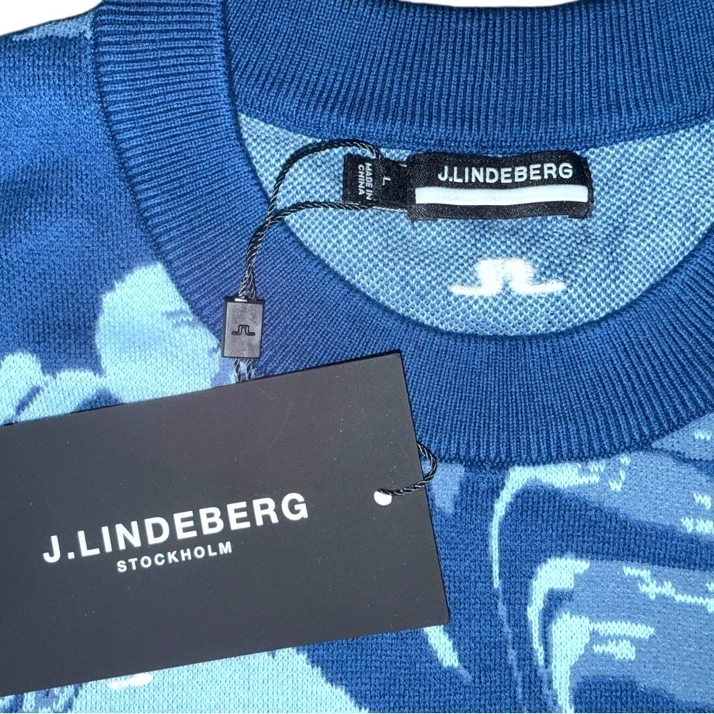 New J. Lindeberg Men’s Percy Hibiscus Blue Sweater Large - Picture 2 of 11